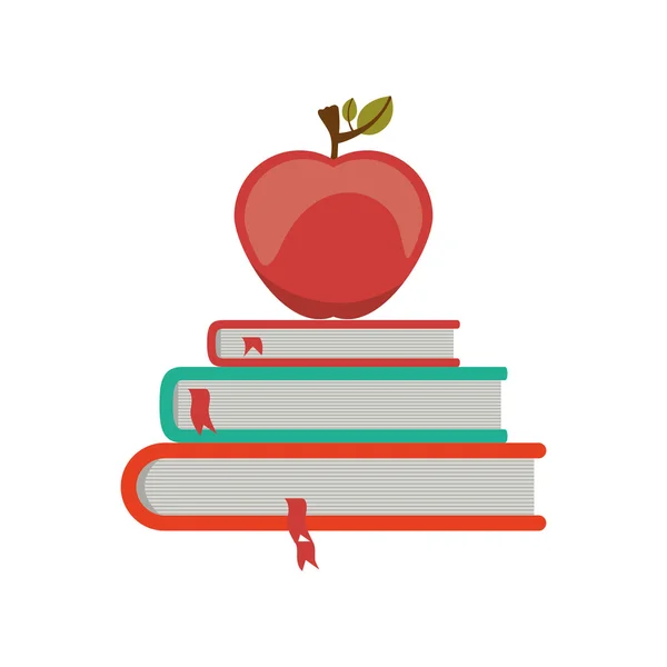 Libro e mela rossa icona — Vettoriale Stock