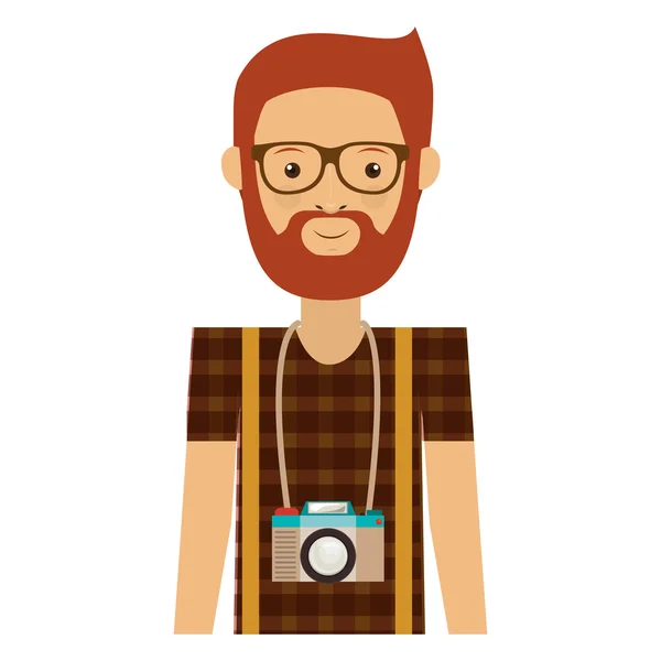 Hipster uomo con fotocamera fotografica — Vettoriale Stock