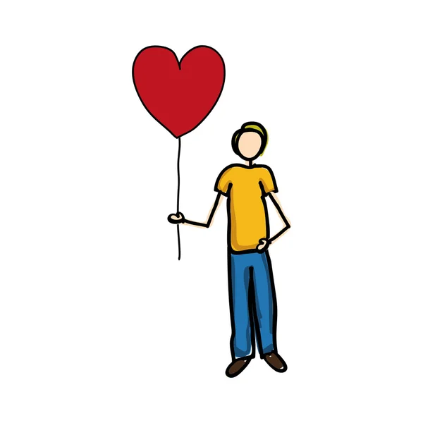 Kalp balon çizgi film simge görüntüsünü tutan adam — Stok Vektör