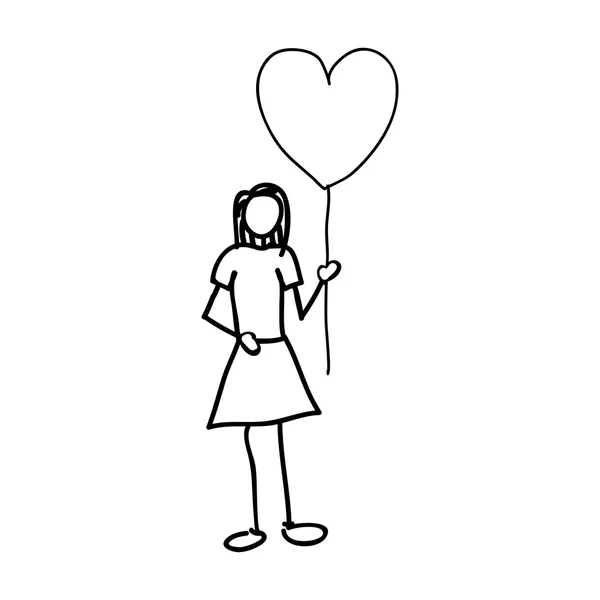 Mujer sosteniendo corazón globo de dibujos animados icono de imagen — Vector de stock