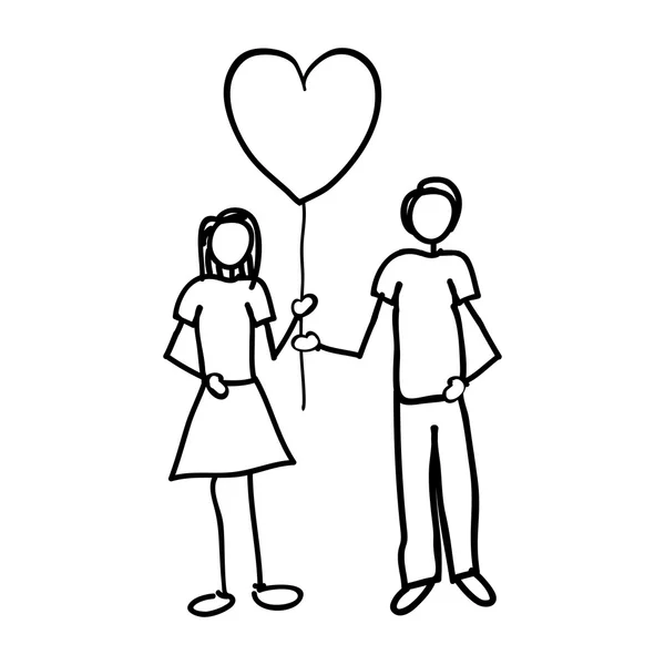 Contour Monochrome De La Caricature De Couple Lui En Costume Formel Et Elle En Robe Avec Ballon En Forme De Coeur Image Vectorielle Par Grgroupstock C Illustration