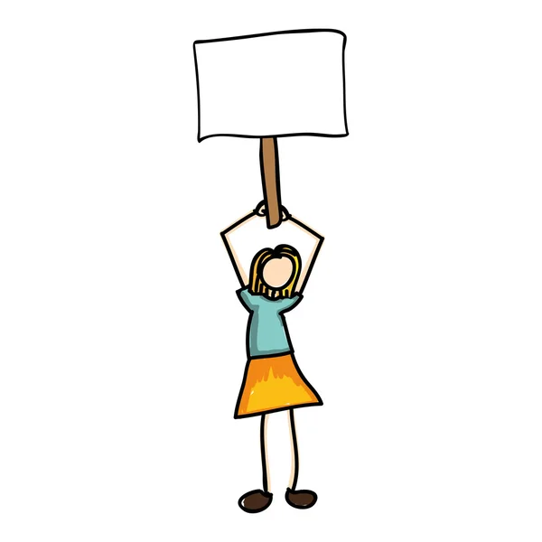 Woman cartoon holding blank sign icon image — ストックベクタ