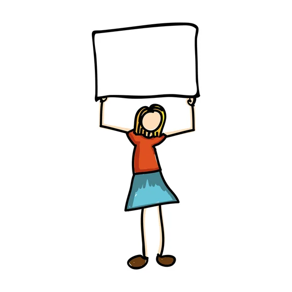 Woman cartoon holding blank sign icon image — Stock Vector