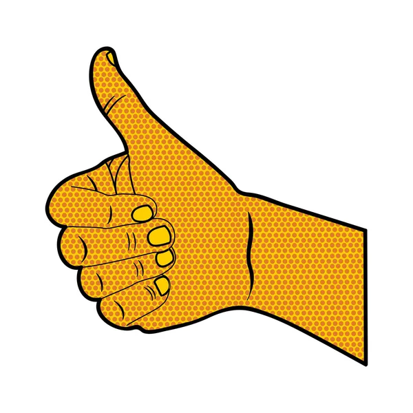 Popart duim omhoog hand gebaar pictogramafbeelding — Stockvector