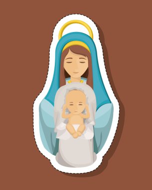 Mary karikatür ve bebek kutsal gece tasarım