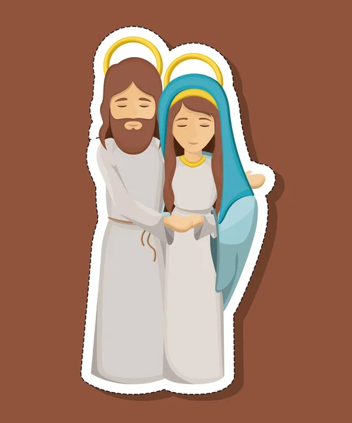 Gesù e Maria cartone animato di disegno notte santa — Vettoriale Stock