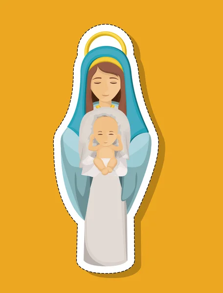 Mary Cartoon und Baby der Heiligen Nacht Design — Stockvektor