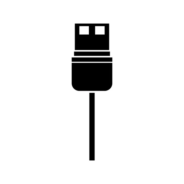 Negro silueta usb conector con cable — Vector de stock