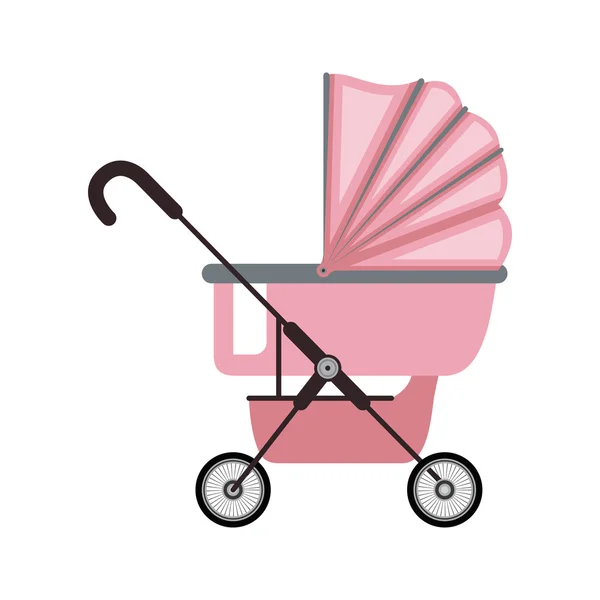 Baby carriage with pink layette — Stock Vector