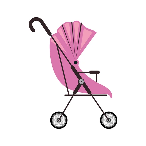 Cute baby carriage with pink soft top — Stock Vector