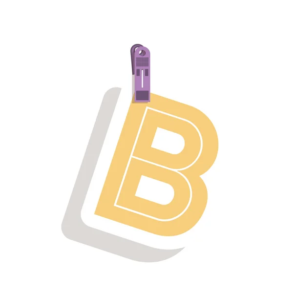 Clothespin holding relive letter b in shade — Stock Vector