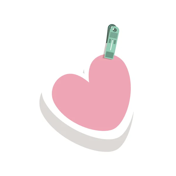 Clothespin holding rivivere il cuore rosa in ombra — Vettoriale Stock