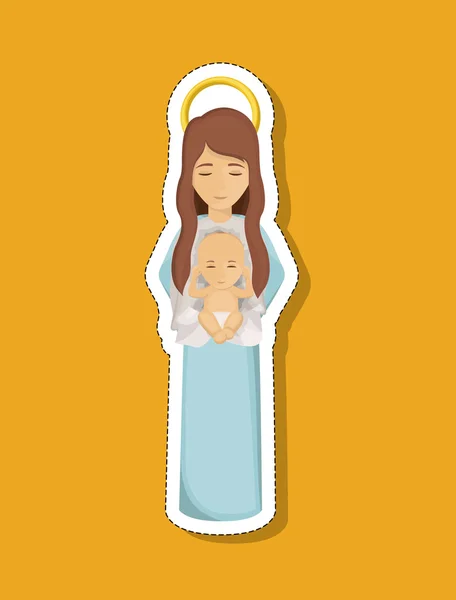 玛丽卡通和婴儿耶稣的圣善夜设计 — 图库矢量图片