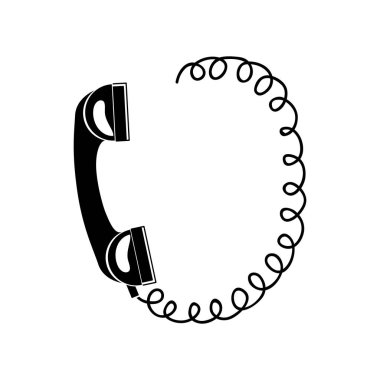 siyah siluet antika telefon kablosu ile