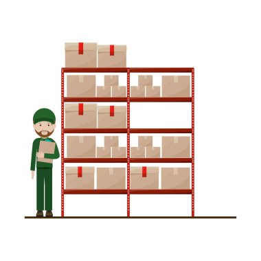 Kapalı paket ve dağıtıcı ile kırmızı raflar