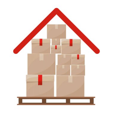 Kırmızı çatı birden çok paket ile istif üzerinde yığılmış