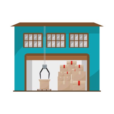 storage cellar with packages and crane mechanics clipart