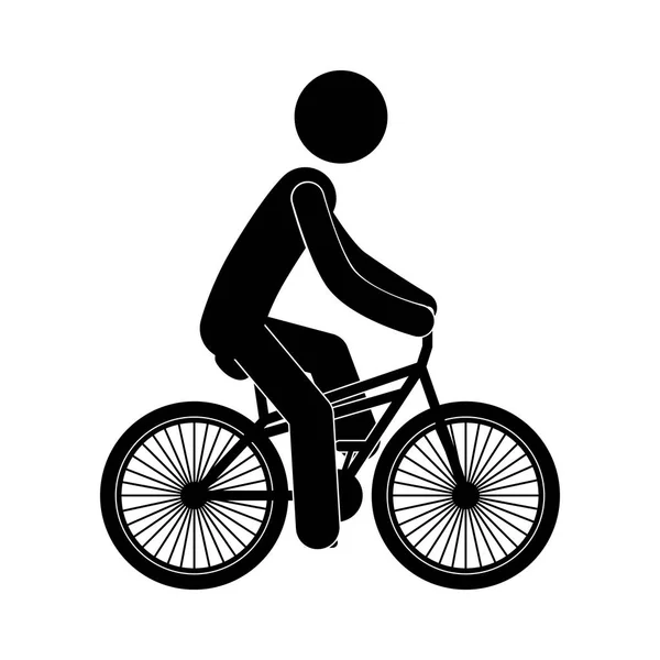 Black silhouette person in bicycle — Stock Vector