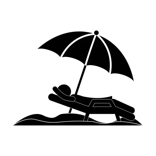 Silhouette personne dans chaise de plage avec parasol — Image vectorielle