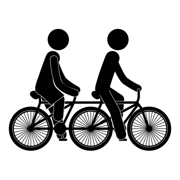 Zwarte silhouet mensen in polycycle — Stockvector