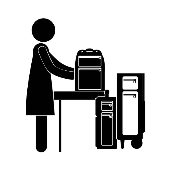 Black silhouette woman with baggage — Stock Vector