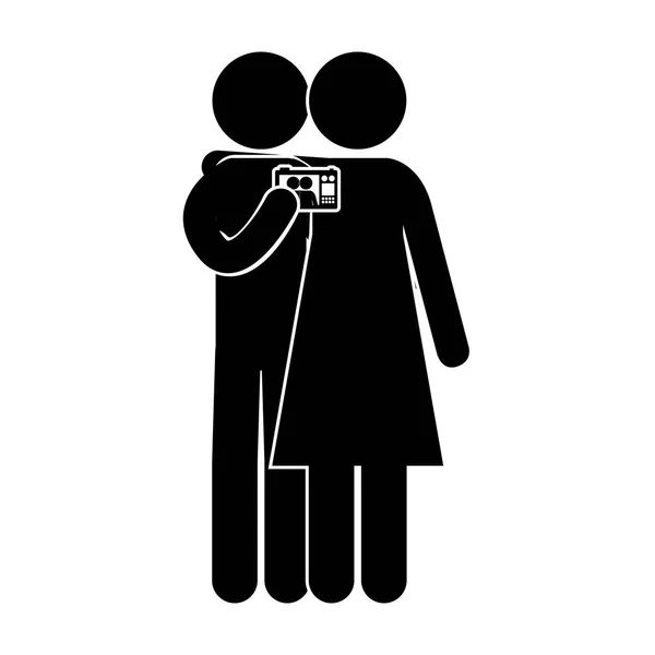 Couple silhouette avec appareil photo — Image vectorielle