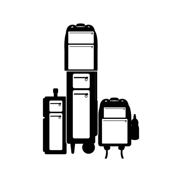 Black ilhouette multiple baggage with bottle — Stock Vector