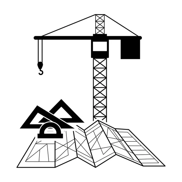 Svart siluett torn kran och arkitekturen konstruktionselement — Stock vektor