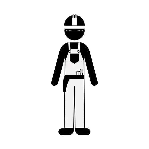 Zwarte silhouet man werknemer met toolkit — Stockvector