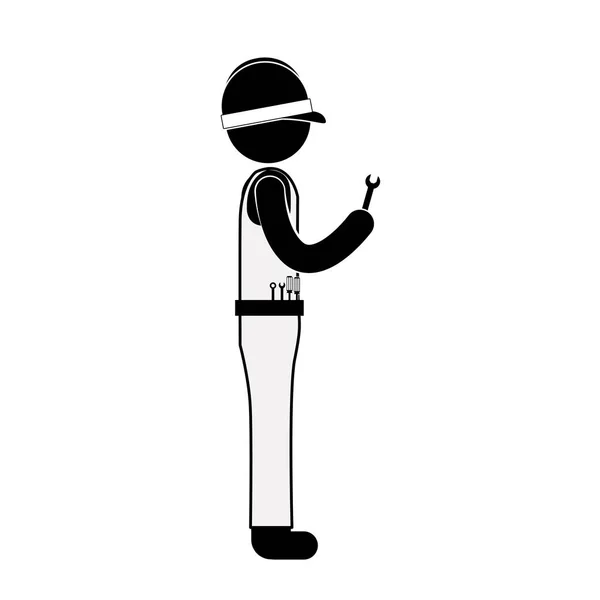 Μαύρο πλευρά εργαζόμενος άνθρωπος σιλουέτα με γαλλικό κλειδί — Διανυσματικό Αρχείο