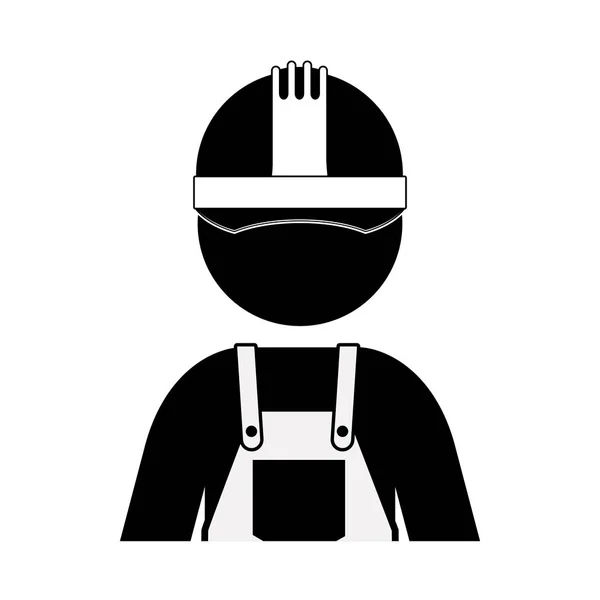 Trabalhador silhueta preta com geral e capacete — Vetor de Stock