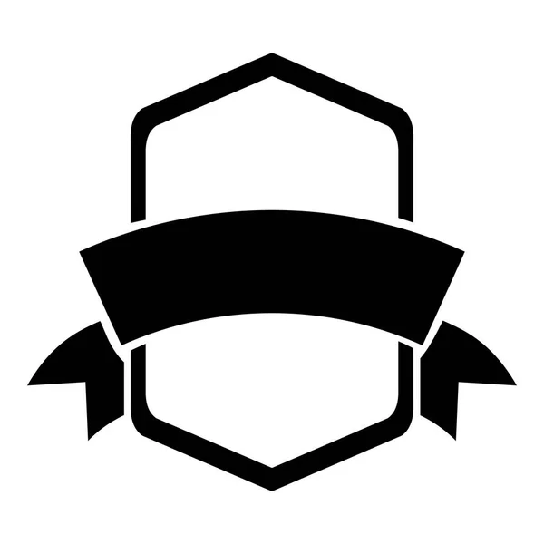 Silueta negra escudo de armas heráldico con etiqueta — Vector de stock