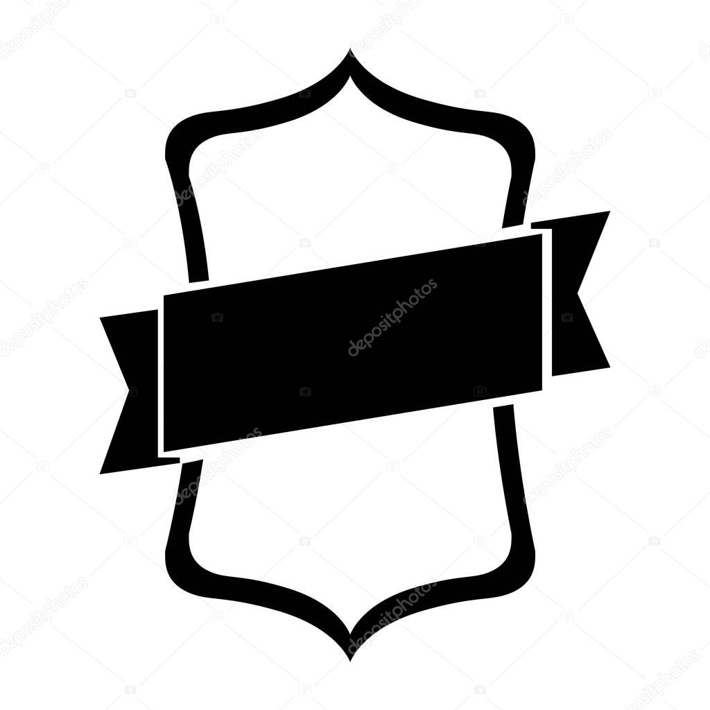 Black silhouette heraldic coat of arms with label vector illustration