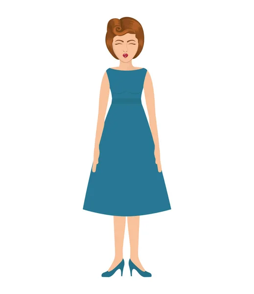 Kobieta z niebieską sukienkę i włosy zebrane — Wektor stockowy