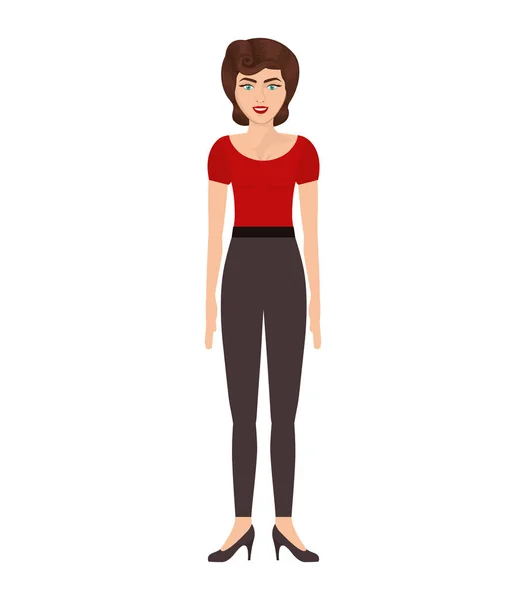 Femme avec t-shirt et pantalon rouge — Image vectorielle
