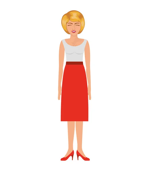 Blonde woman with eighties style and high waisted skirt — Stock Vector