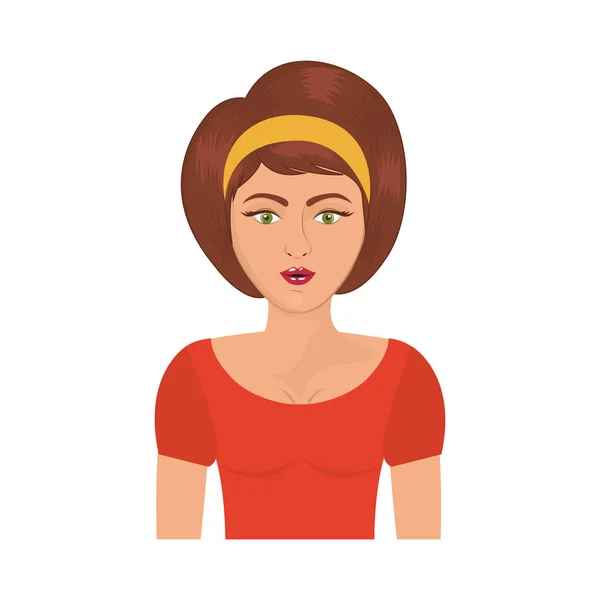 Kafa bandı ve kısa kahverengi saçlı yarım vücut kadınla — Stok Vektör