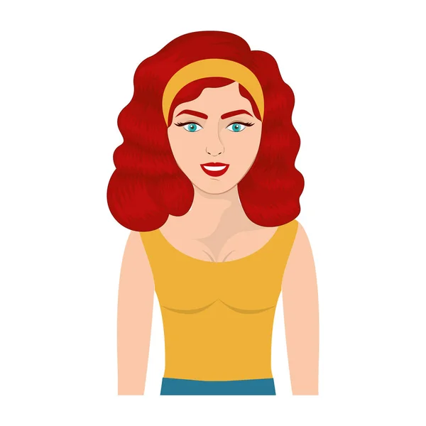 Mulher meio corpo com cabelo ondulado vermelho e cabeça —  Vetores de Stock