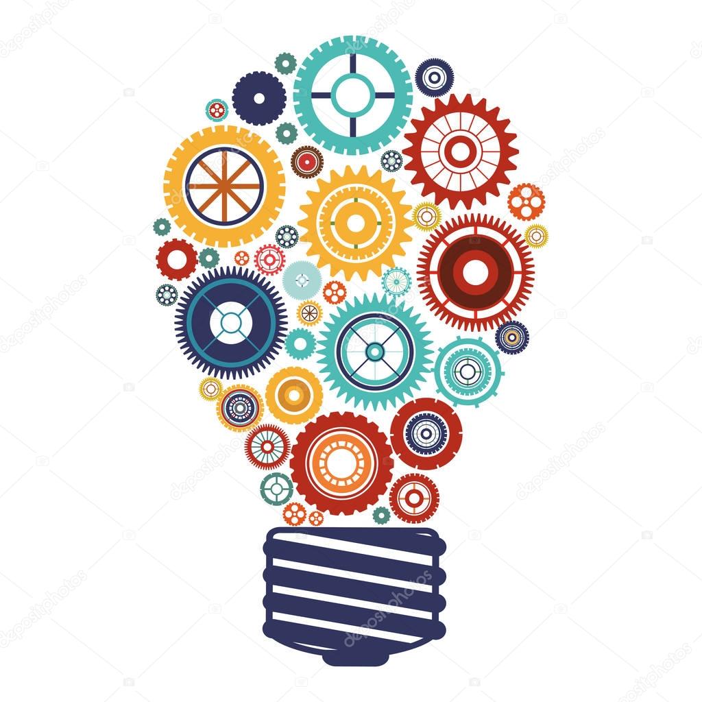 bulb with gears and idea focus