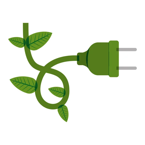 Green plug with wired and leaves — Stock Vector