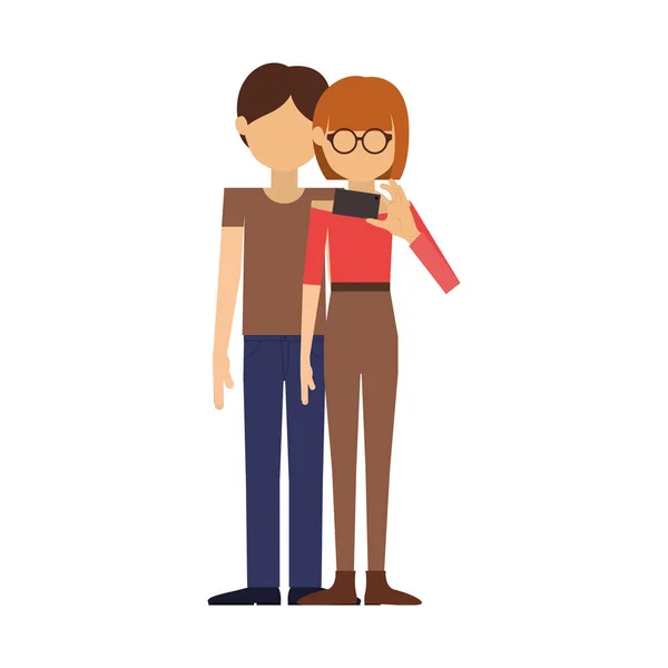 Couple where redhead short hair woman take selfie — Stock Vector