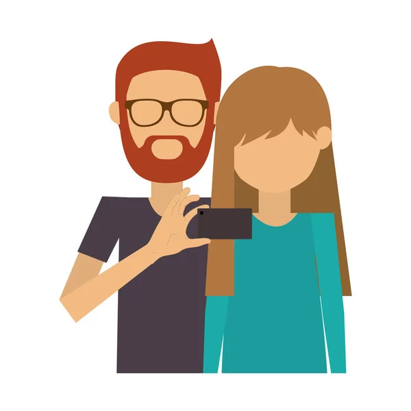 Halbkörperpaar mit Bart und Brille macht Selfie — Stockvektor