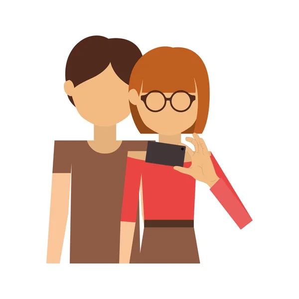 Half body of couple where redhead short hair woman take selfie — Stock Vector