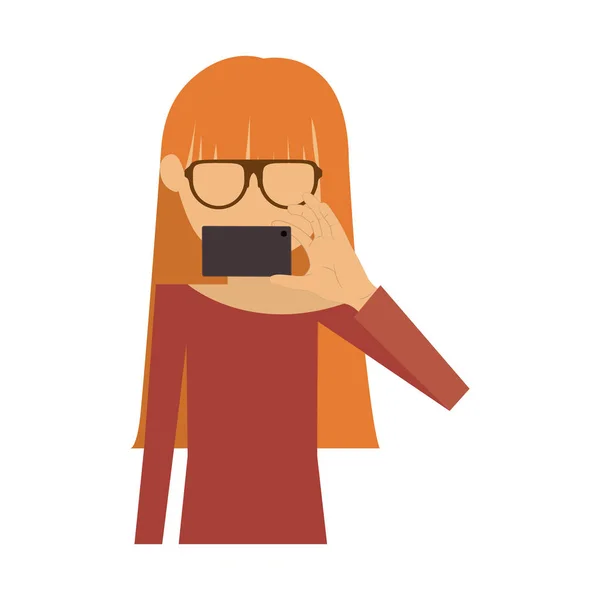 Mezzo corpo donna rossa capelli lunghi prendere selfie — Vettoriale Stock