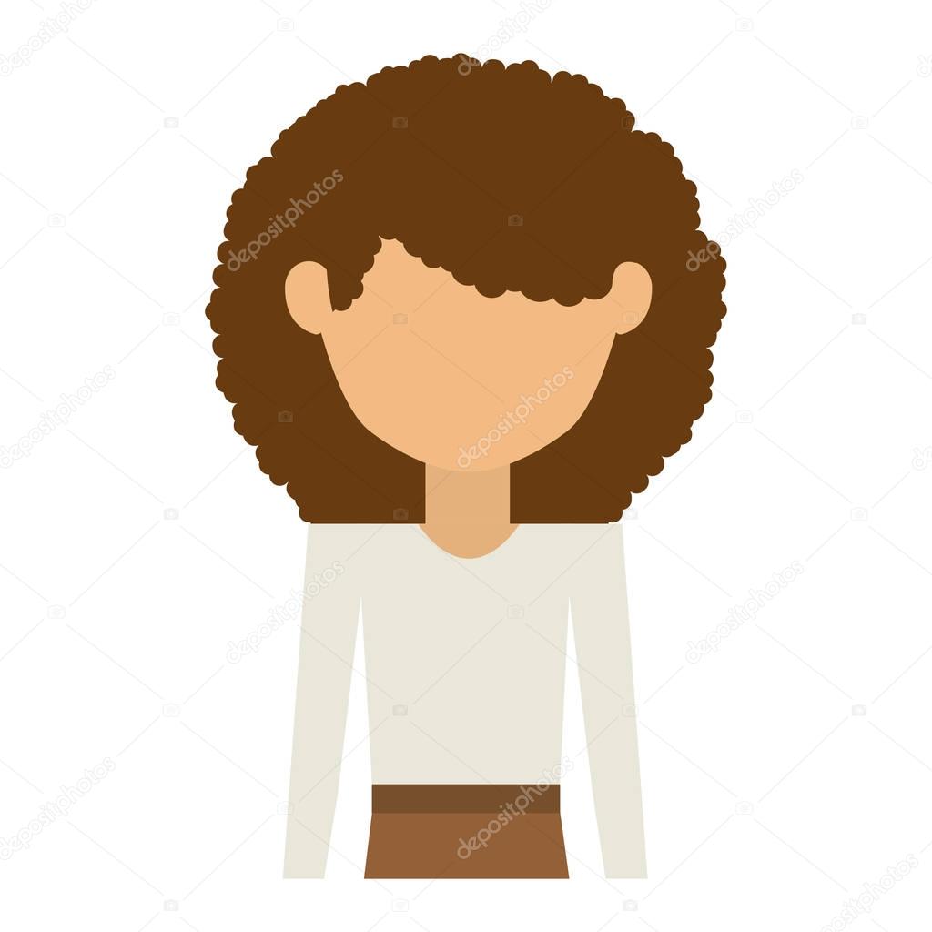 half body woman with skirt and curly hair
