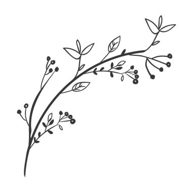 gray scale decorative branch with leaves clipart