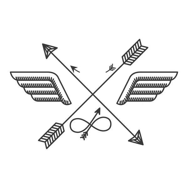 Silueta s křídly a překřížené šipky — Stockový vektor