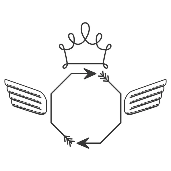 Силует зі стрілками восьмикутника та крилами та короною — стоковий вектор