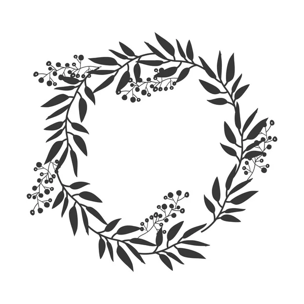 Corona decorativa escala gris de rama de olivo hojas grandes — Archivo Imágenes Vectoriales
