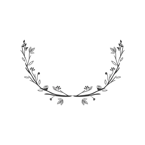 Media corona decorativa escala gris con frutos de oliva — Vector de stock